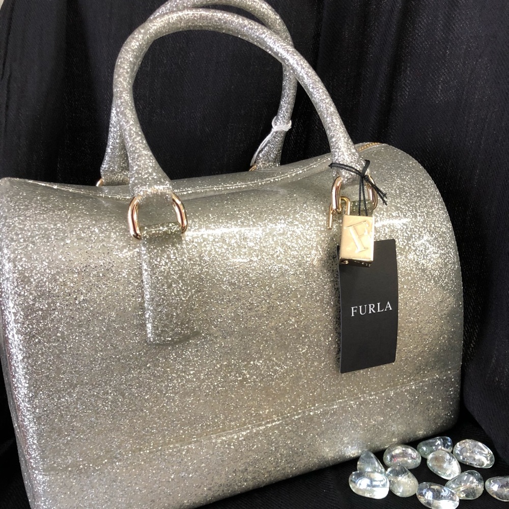 FURLA Candy Bag Clear Jelly Silver Glitter